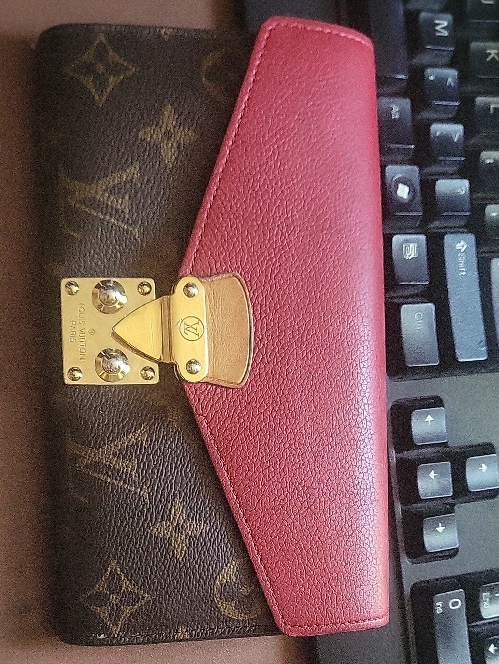 Louis Vuitton Monogram Canvas Wallet with Red Leather Flap